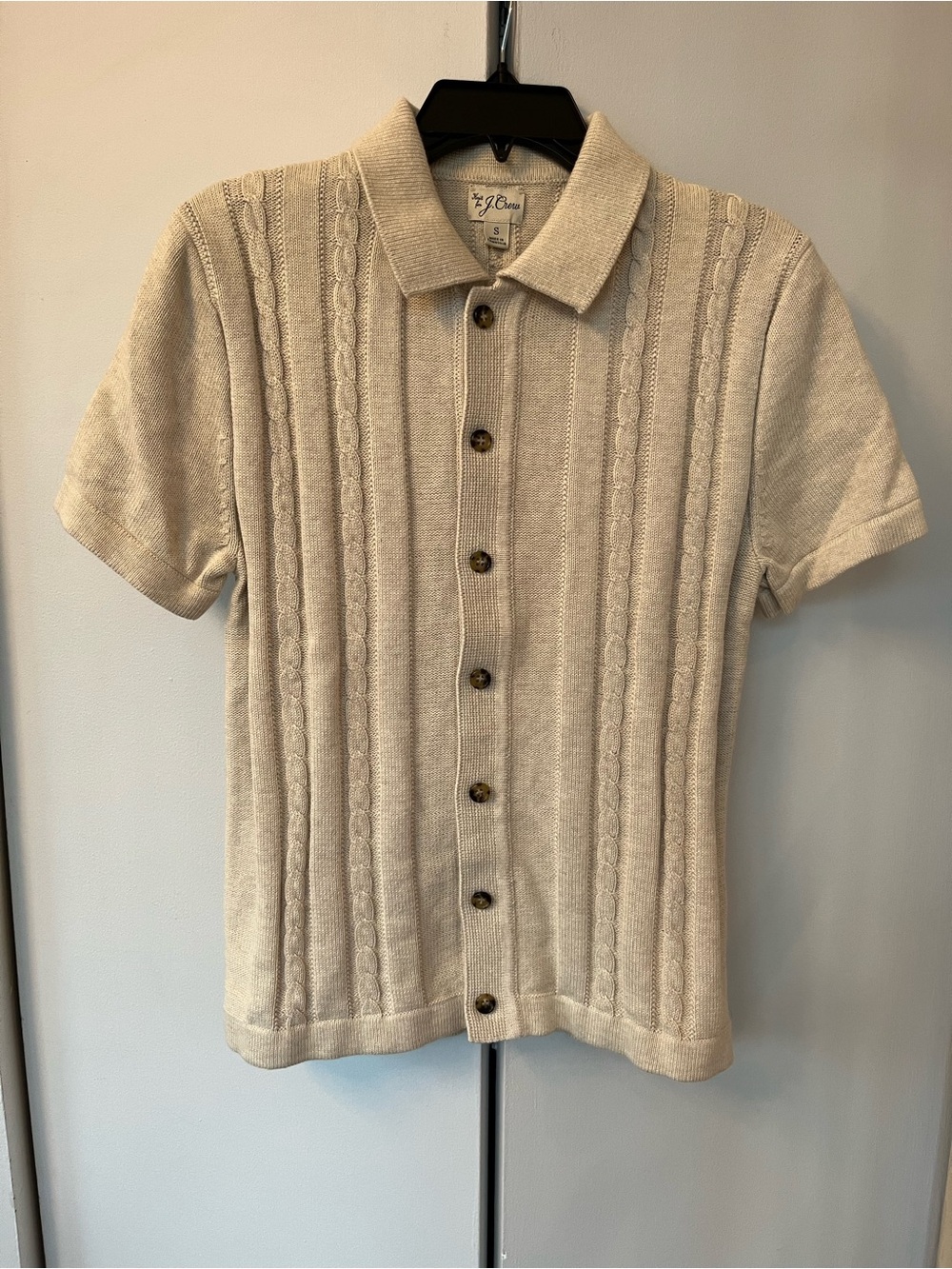 J.Crew Short Sleeve Polo Cotton Cable Knit Cardigan- Size S-Beige
